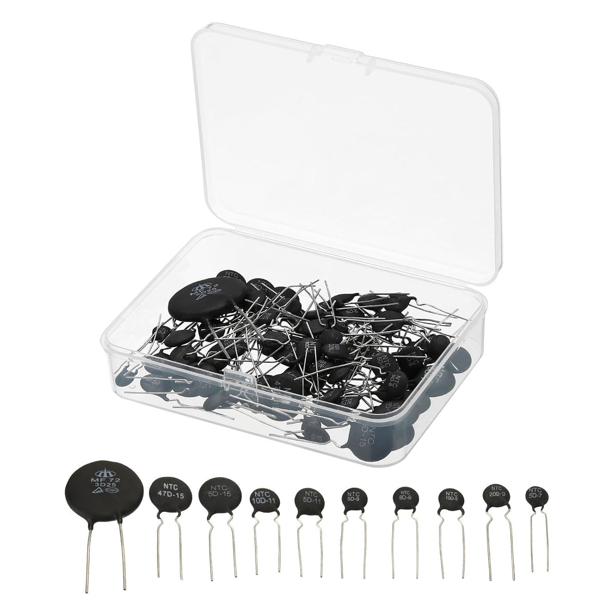 NTC Thermistors Resistor 3950 10 Values 81 Pcs Inrush Current Limiter Temperature Sensor Assortment Kit (3D-25 5D-7 5D-9 5D-11 5D-15 8D-9 10D-9 10D-11 20D-9 47D-15)