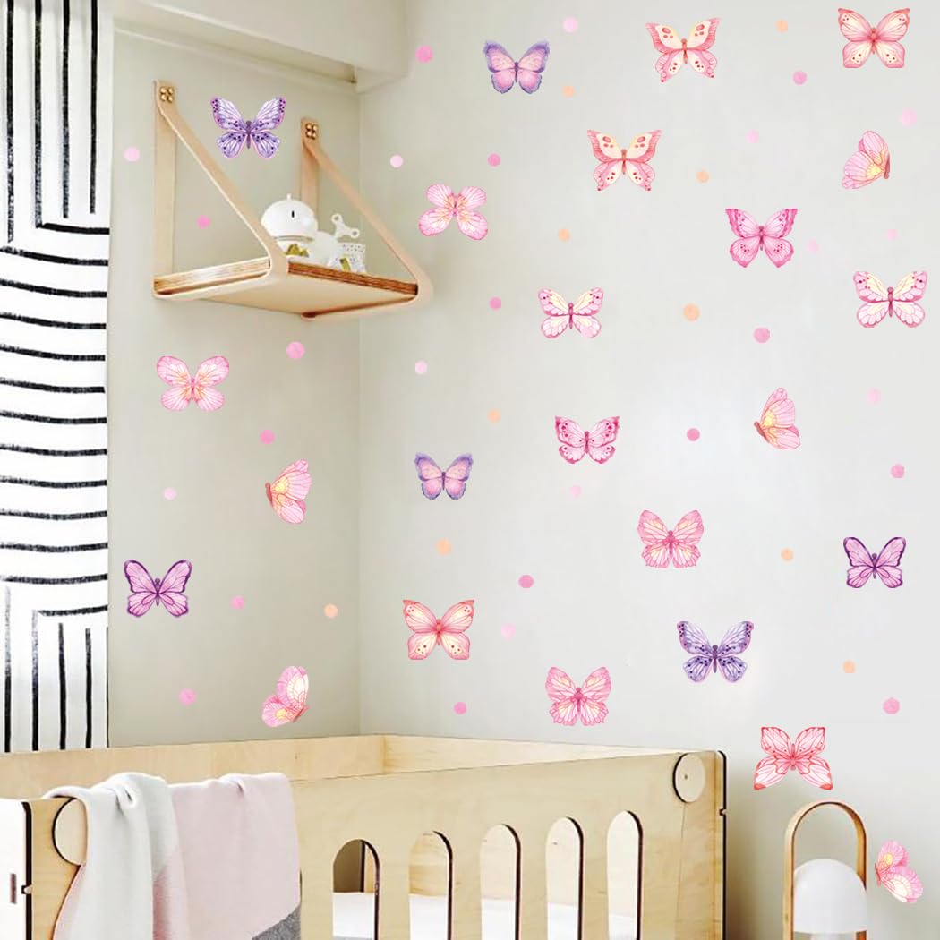 LinkMejor Papel de Parede de Borboleta Rosa, Plot Dots Papel de Parede para Quarto