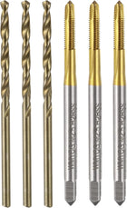 6pcs Metric Tap & Drill Bit Set, M2.5 x 0.45 Spiral Point Titanium Coated Tap & 2.1mm Roasted Yellow Drill Bit Set for Cast Iron, Aluminum, Stainless Steel