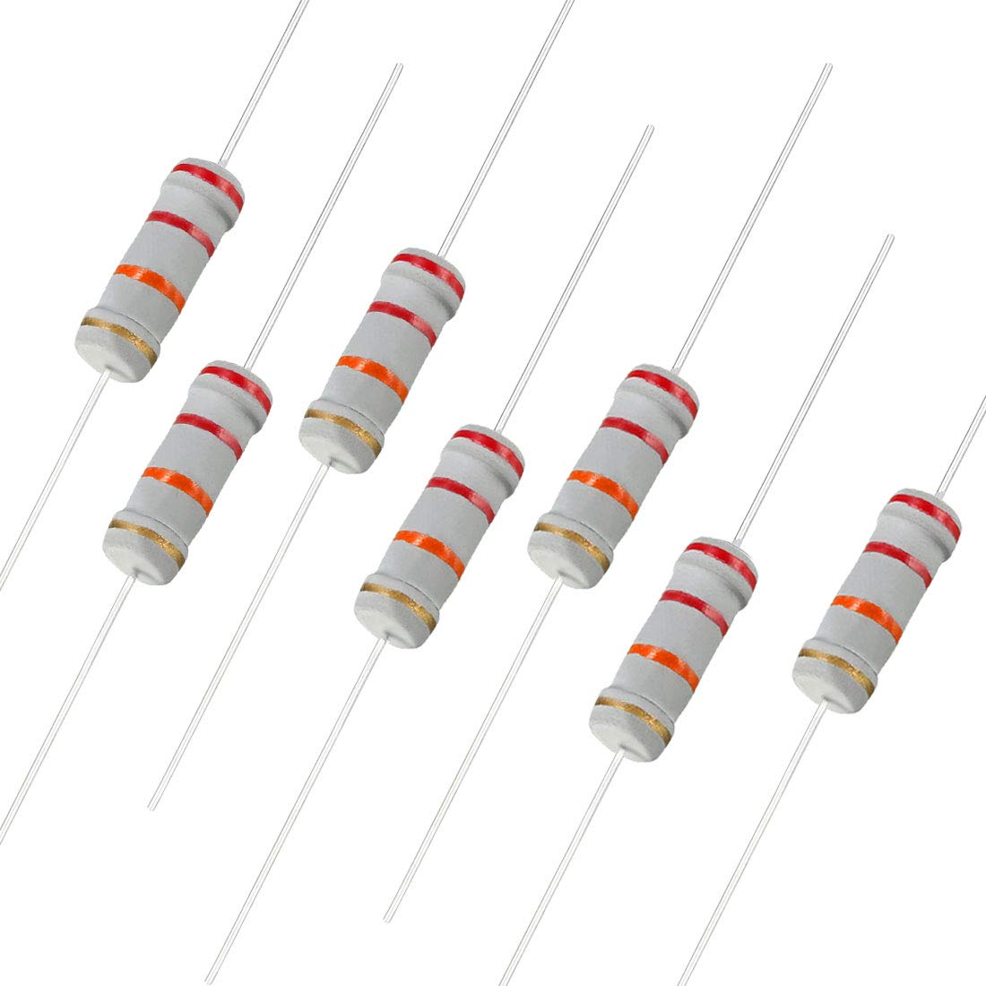 50Pcs 22K Ohm Resistor, 2W 5% Tolerance Carbon Film Resistors, 4 Bands for DIY Electronic Projects and Experiments