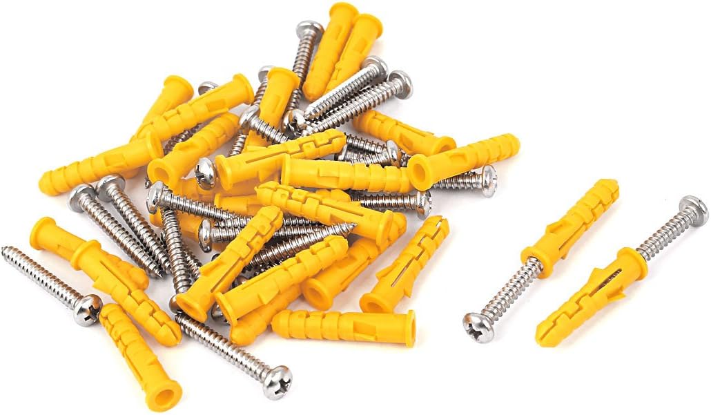 25pcs 6mmx30mm Plastic Wall Screw Anchor w Phillips Round Head Screws
