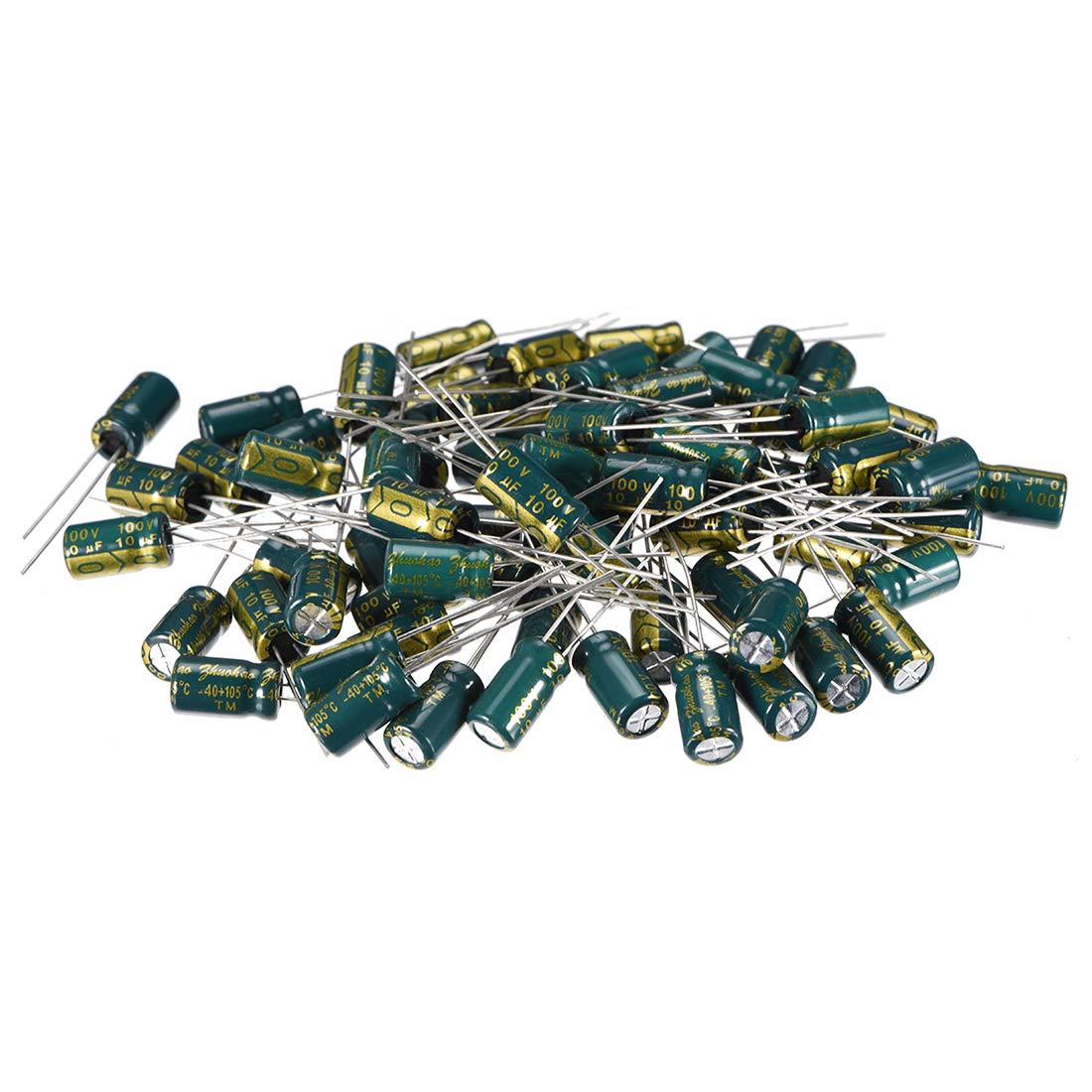 Aluminum Radial Electrolytic Capacitor Low ESR Green with 10uF 100V 105 Celsius Life 3000H 6.3 x 11 mm High Ripple Current,Low Impedance 80pcs