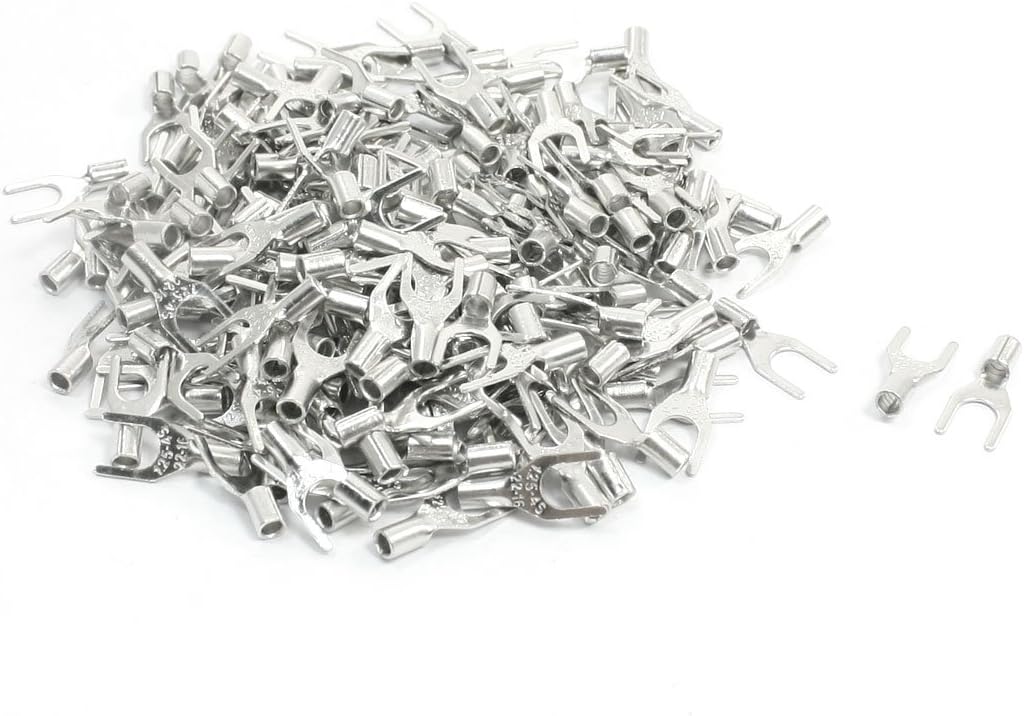 200Pcs Metal Non-Insulated Fork Spade Terminals SNB1.25-4 AWG22-16 19A