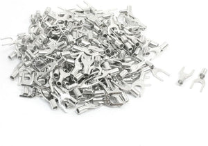 200Pcs Metal Non-Insulated Fork Spade Terminals SNB1.25-4 AWG22-16 19A