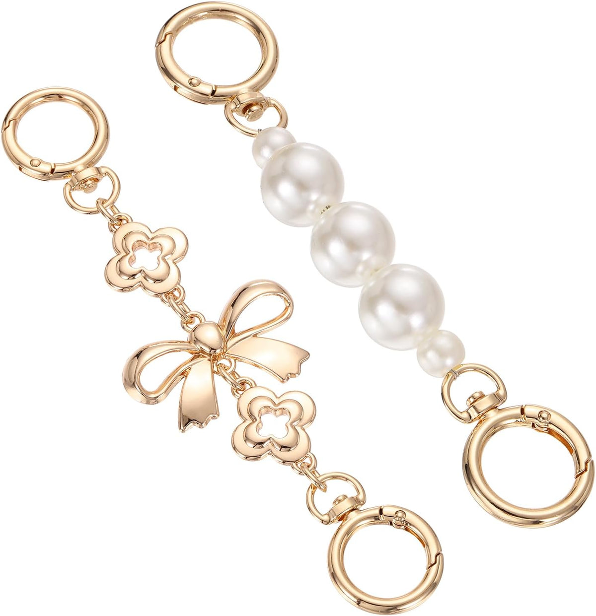 2Pcs Purse Strap Extender, 6.5" and 5.9" Metal Bag Replacement Strap, Chain Extension for Women Handbags Purse Wallet Making, Bag Charm, Pearl and Bowknot