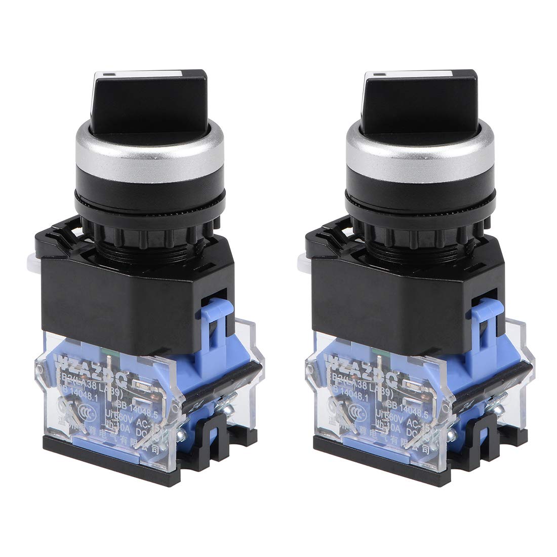 Rotary Selector Switch 2 Positions 2NO Self-Lock Latching AC 600V 10A 22mm Panel Mount (Set of 2)