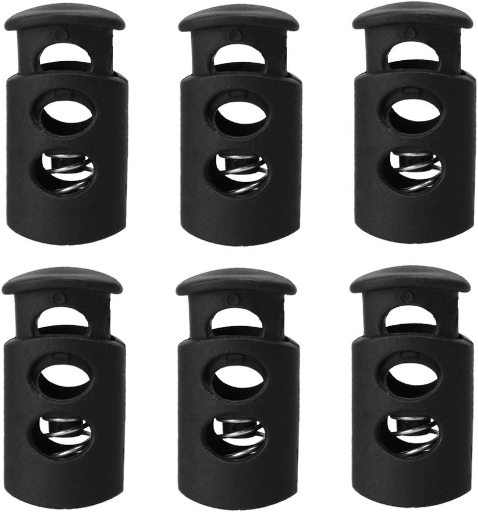 LinkMejor Black Plastic Cord Lock Stopper End Spring Toggle Fastener Slider Organizer 6pcs for Clothing