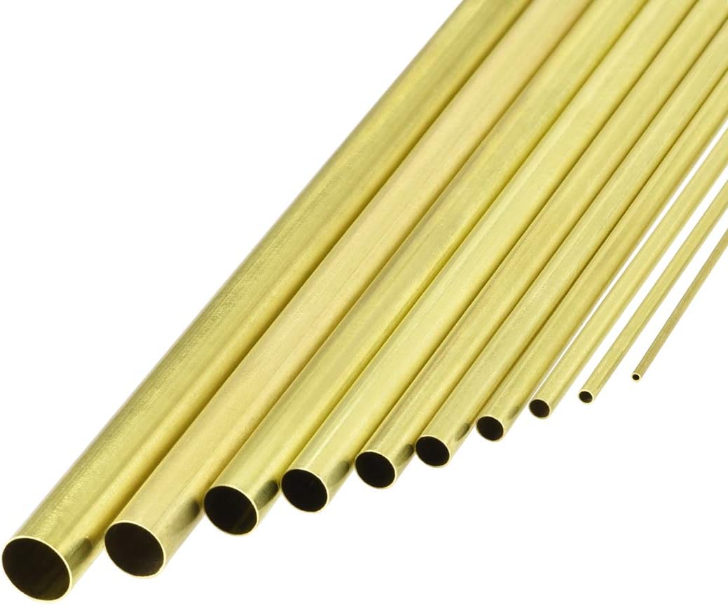 Brass Tube, 1.5mm 2.5mm 3.5mm 4.5mm 5.5mm 6.5mm 7.5mm 8.5mm 9.5mm 11mm OD x 0.2mm Wall Thickness 300mm Length Seamless Round Pipe Tubing, Pack of 10