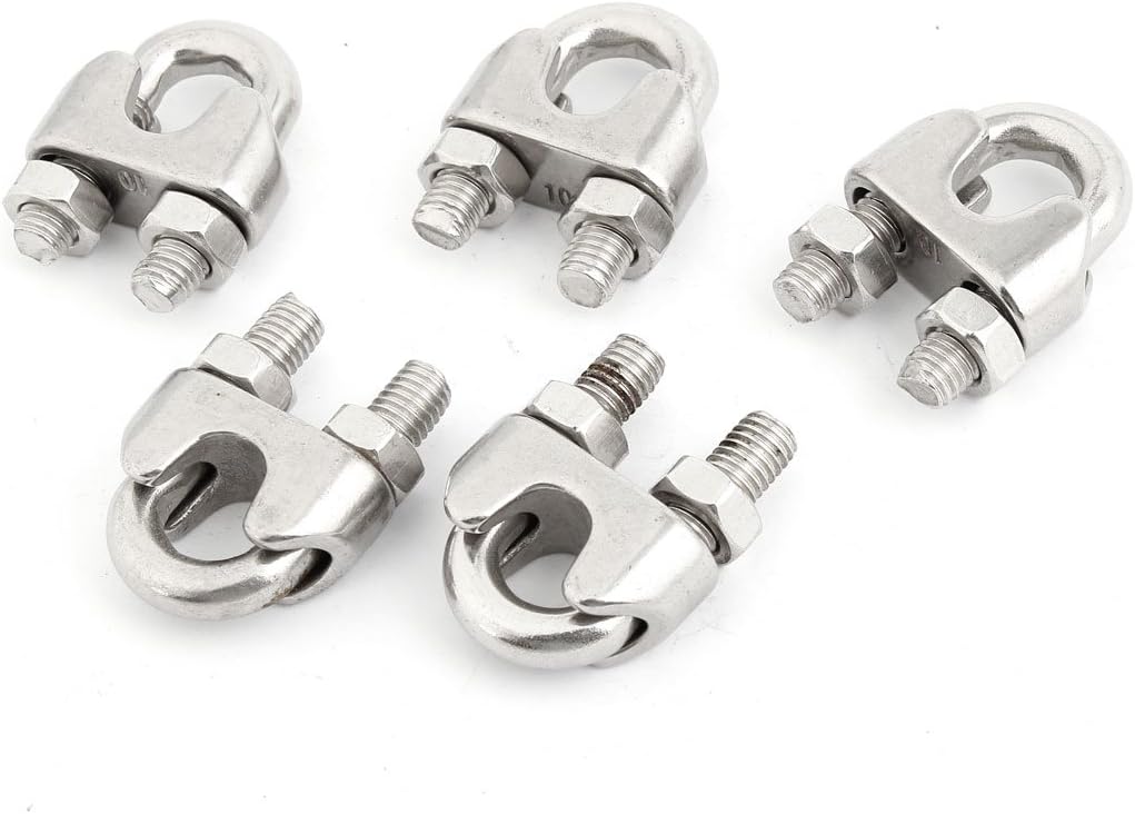 5 Pcs Stainless Steel Cable Clip Clamp Silver Tone for 10mm Wire Rope