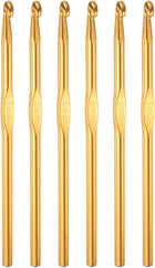Aluminum Crochet Hook 6mm US Size J (Size 10) Knitting Needles for DIY Craft Yarn Gold Tone 6Pcs