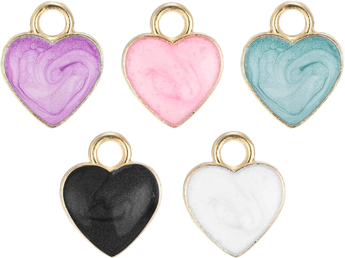 LinkMejor 20 Pcs Heart Charm Pendants, Gold Plated Pendants DIY for Keychain Craft, 12x10mm, Purple/White/Blue/Black/Pink