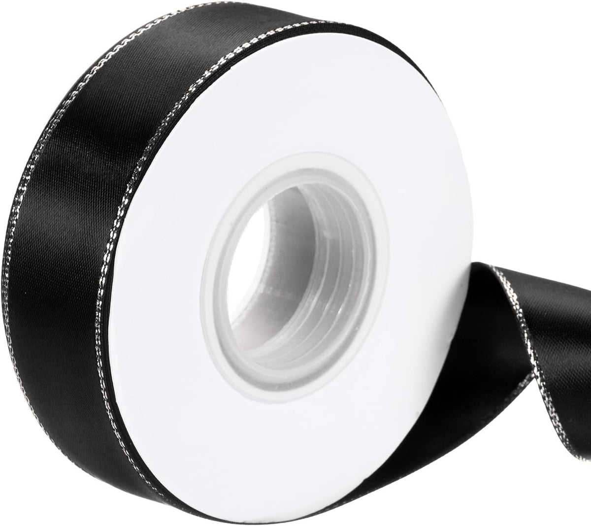 LinkMejor Satin Ribbon with Gold Edge, 1 Inch x 25 Yards Double Face Polyester Satin Ribbon for Gift Wrapping, Flower Bouquet, Crafts, Wedding Party Decorations, Bow Making, Black