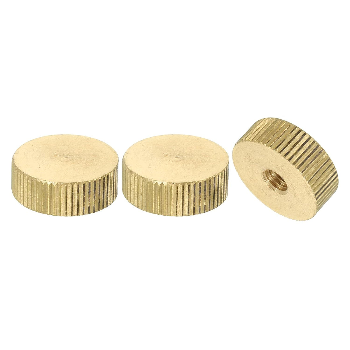 Knurled Thumb Nuts, 3Pcs M6 x D20mm x H7mm Brass Flat Head Blind Hole with Collar Flat Head Blind Hole Round Knobs Fasteners for 3D Printer Parts, Machine Tools