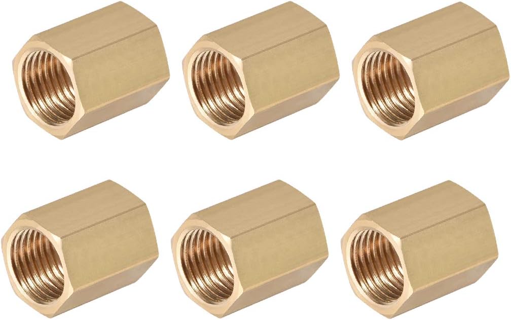 Brass Pipe Fitting Connector Straight Hex Nipple Coupler 1/4 X 1/4 G Female Thread Gold Tone 6pcs