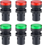 6Pcs Red Green Indicator Light AC/DC 24V, 22mm Panel Mount, for Electrical Control Panel, HVAC, DIY Projects