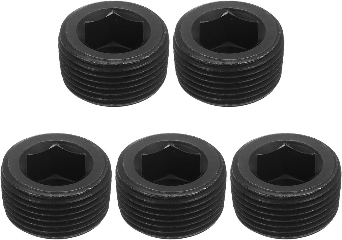5Pcs Male Thread Socket Pipe Plugs, NPT 1" Carbon Steel Internal Hex Thread Pipe Caps for Pipe Fitting and Sealing, Black