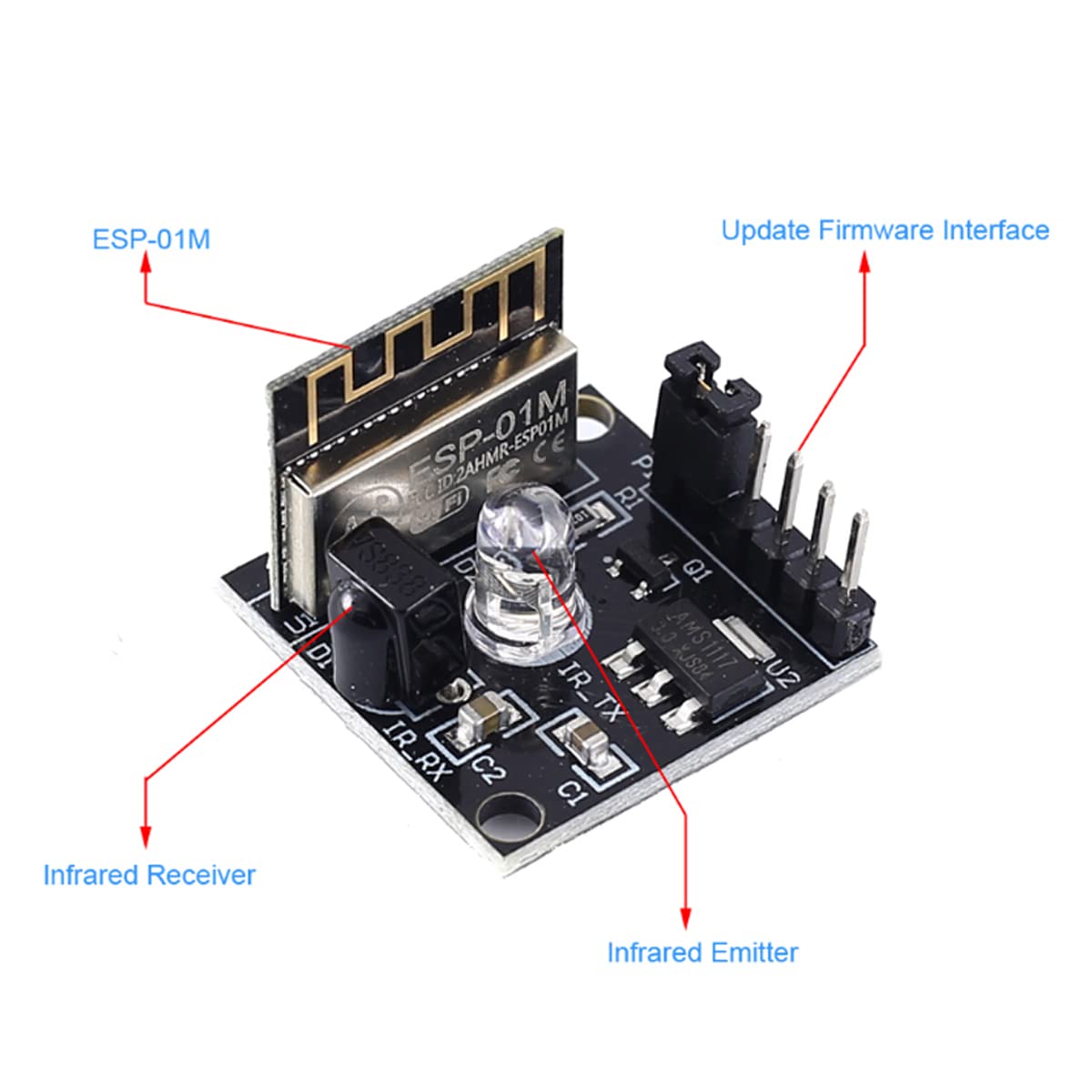 LinkMejor 2szt ESP8285 ESP-01M Moduł Nadajnik Odbiornik Infrared WiFi Pilotowy Przełącznik Sensor Digitalny Infrared Transceiver