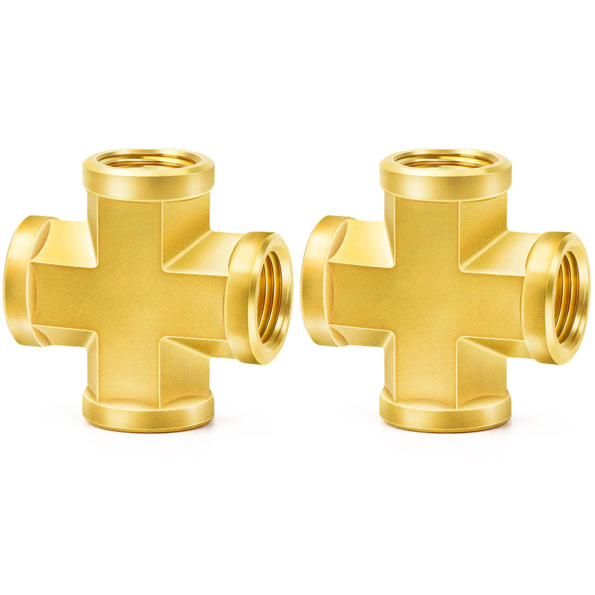 LinkMejor Brass Pipe Fitting, 4 Way Cross 1/2" x 1/2" x 1/2" x 1/2" NPT Female Thread Adapter(2-PACK)