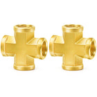LinkMejor Brass Pipe Fitting, 4 Way Cross 1/2" x 1/2" x 1/2" x 1/2" NPT Female Thread Adapter(2-PACK)