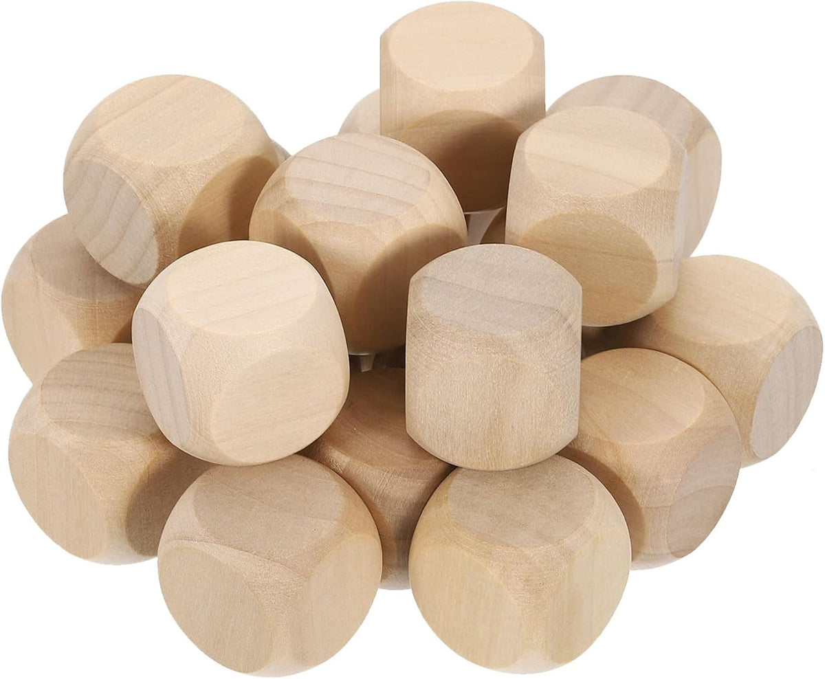 20pcs Blank Wooden Dice, 25mm 1 inch Unfinished Wooden Cube Rounded Corners Square Block for DIY Craft Projects