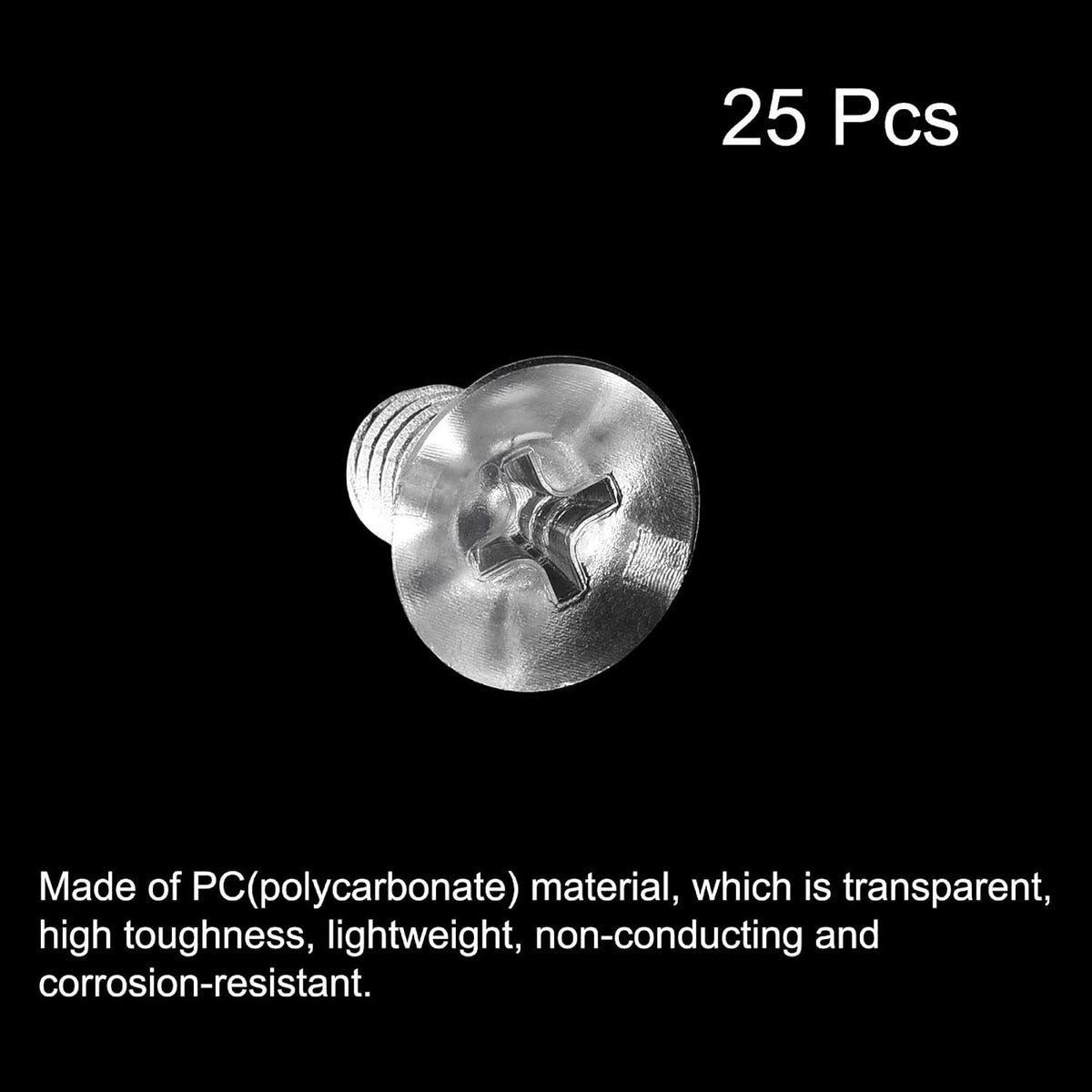 M6 x 25mm Kunststoff Phillips Maschinenschrauben, PC Flachkopf Maschinenbolzen Transparent 25Stück