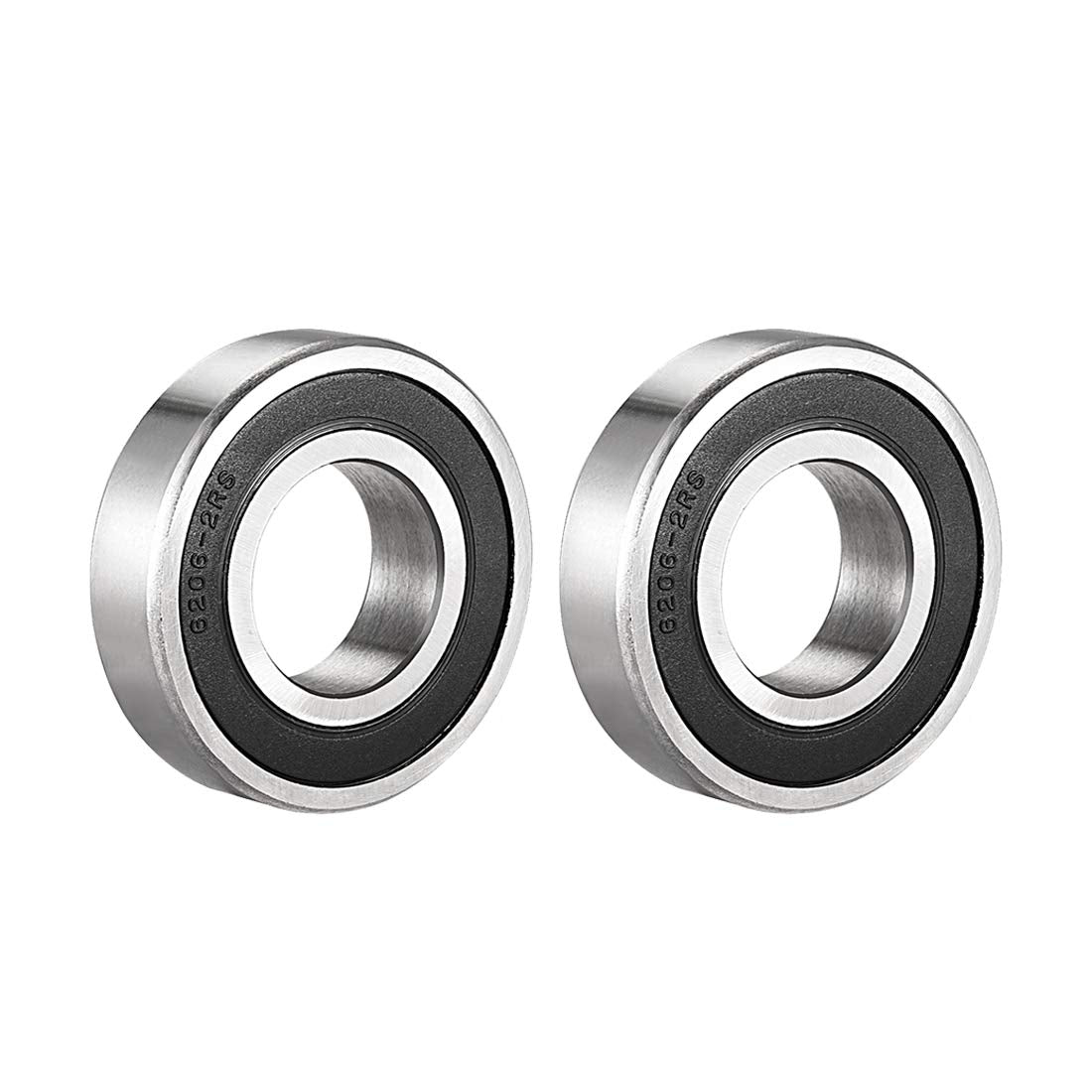 6206-2RS Ball Bearing 30mm x 62mm x 16mm Double Sealed 180206 Deep Groove Bearings, Carbon Steel (Pack of 2)