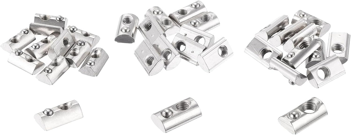 60Pcs M3/M4/M5 T Spring Nut Half Round T Slot Nut T Slot Nuts Assortment Kit Roll-in Spring Ball Loaded Elastic Nuts Carbon Steel 2020 Series