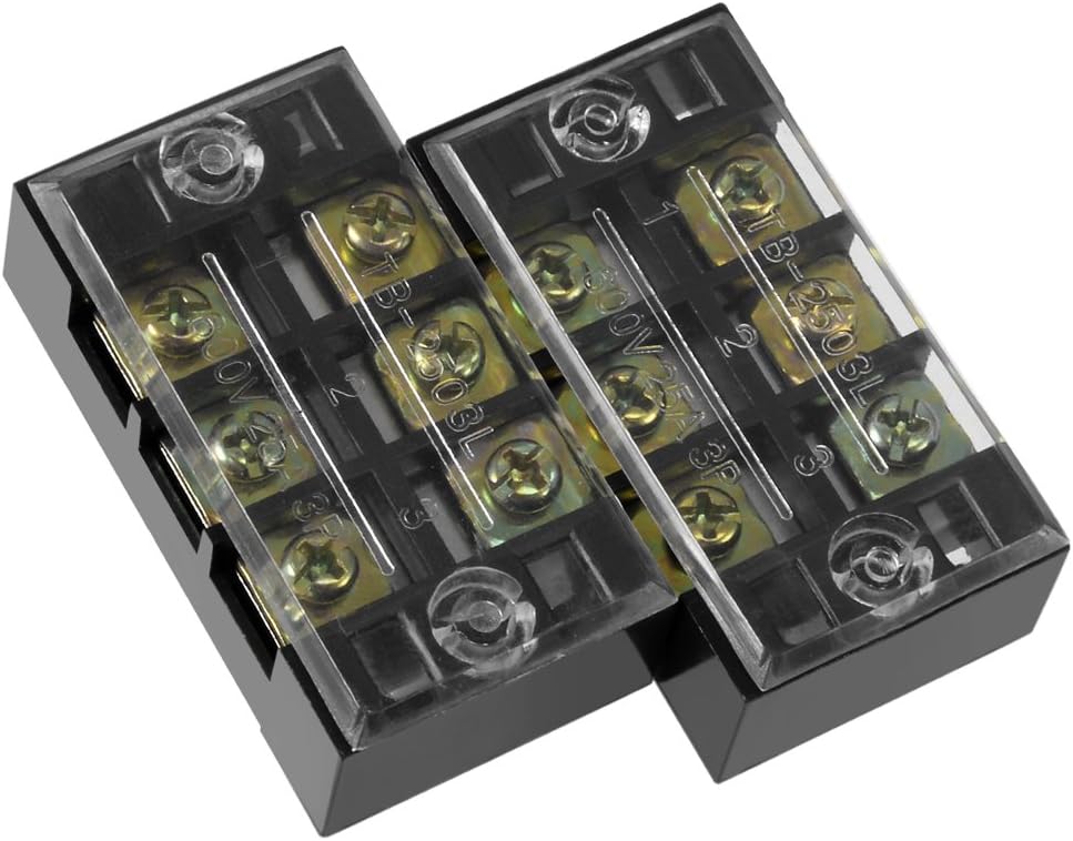 2 Pcs Dual Rows 3 Positions 600V 25A Cable Barrier Block Terminal Strip TB-2503L