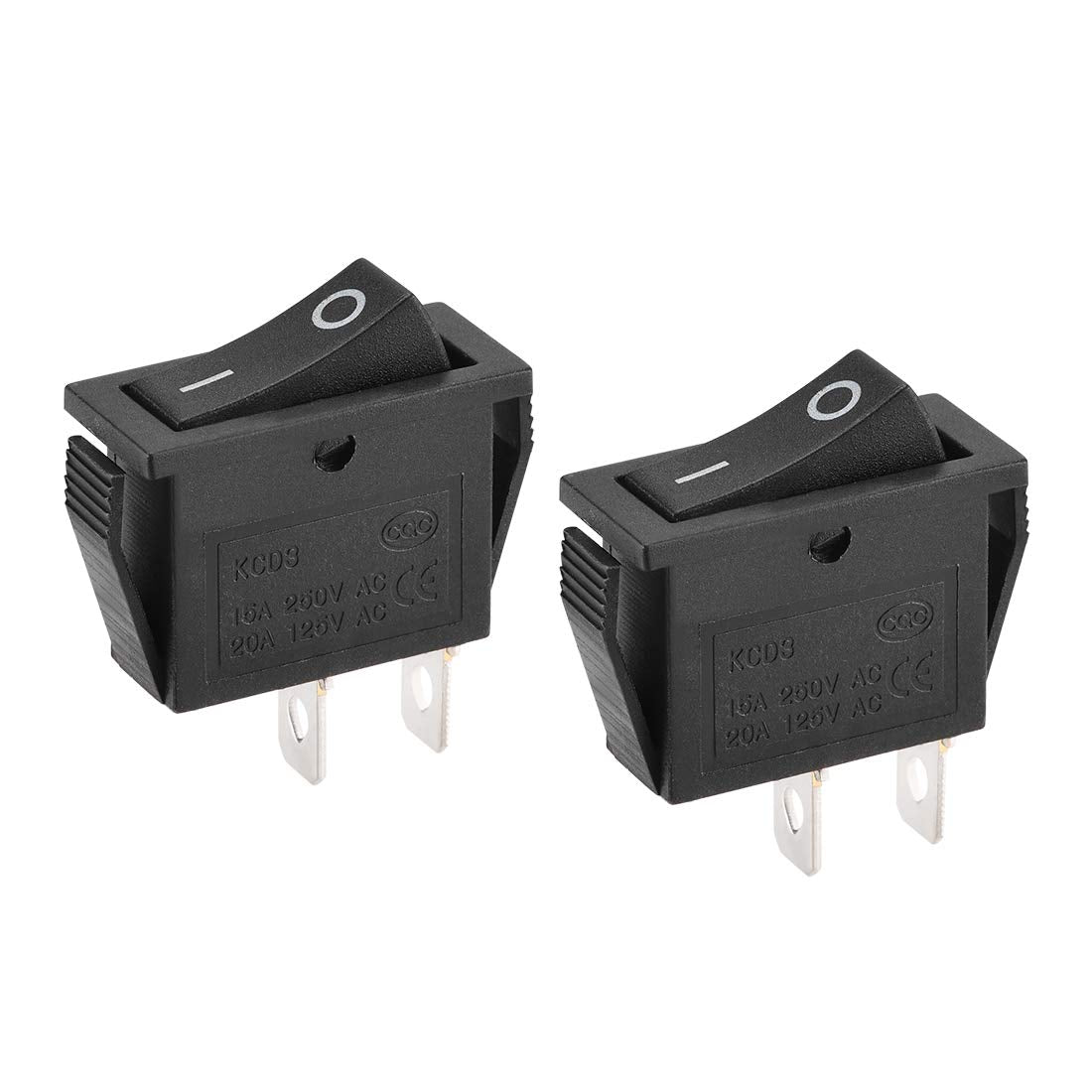 SPST Boat Rocker Switch Black Toggle Switch for Boat Marine 2pins ON/Off AC 250V/15A 125V/20A 2pcs