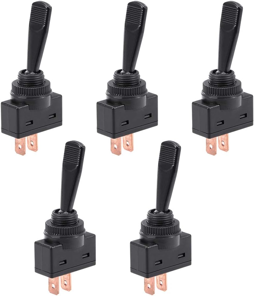 5Pcs SPST Latching Rocker Toggle Switch 20A 12V 2P ON-Off Flat Rod Black