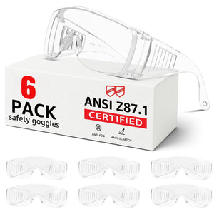 안경 위에 착용 가능 안전안경 6개 팩,刮伤 및 충격 방지 실험용 안경, 남녀공용 Ansi Z87.1 안전안경, 건설, 연구소, 학교, 산업용 투명 안경