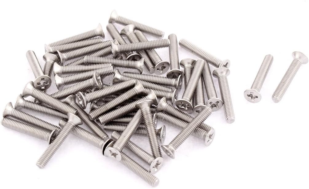 M3-0.5 x 18mm Fine Thread Phillips Head Stainless Steel Countersunk Bolts Machine Screws 50pcs