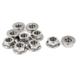 8mm Height M8 Thread Stainless Steel Serrated Hex Flange Nuts 10 Pcs