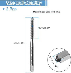 2pcs Hand Bottom Tap M3.5 x 0.6 H2 Metric Thread Bottoming Style Threading Taps High Speed Steel HSS6542 Straight Flutes Screw Tapping Tool