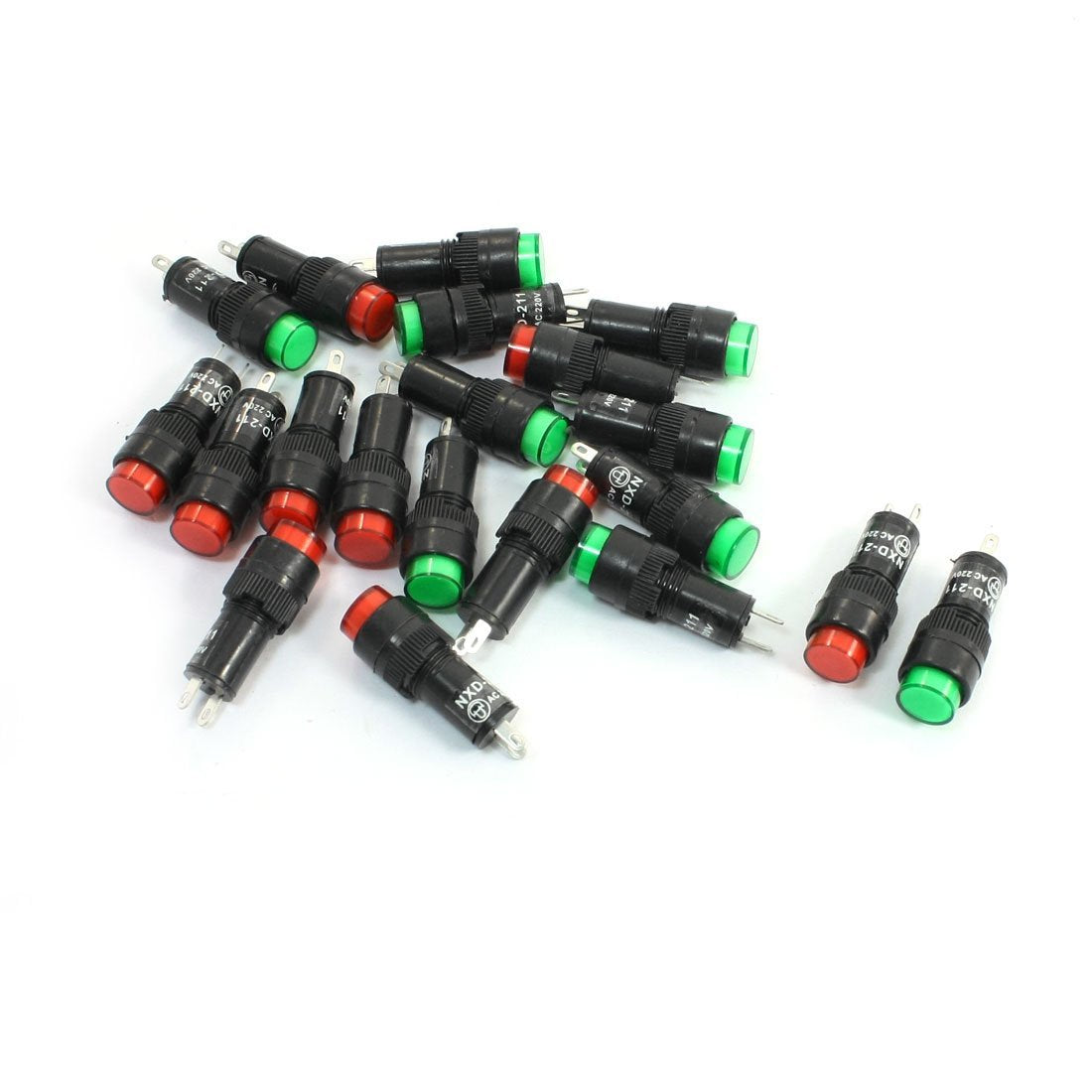 a14011400ux0379 Plastic Shell Signal Lamp Mini Indicator Light, AC 220V, 20 Piece, Red/Green