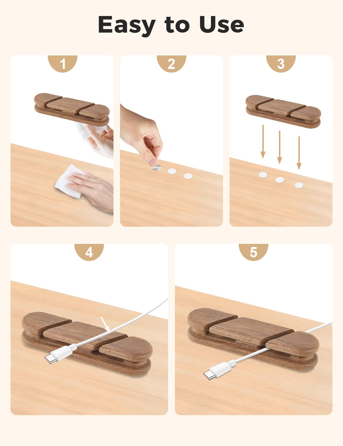 LinkMejor 2-Slot Solid Eiken Cord Holder Kabel Organisator met Lijmstrip