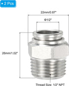 Push to Connect Fitting, 2 Pcs 304 Stainless Steel PC Male Straight 1/2" Tube OD x 1/2" NPT Thread Push to Connect Tube Fitting Pneumatic Push Lock Fitting