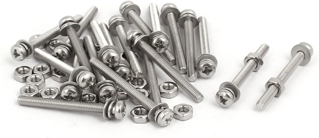 M3x30mm 304 Stainless Steel Phillips Pan Head Bolt Screw Nut w Washer 20 Sets