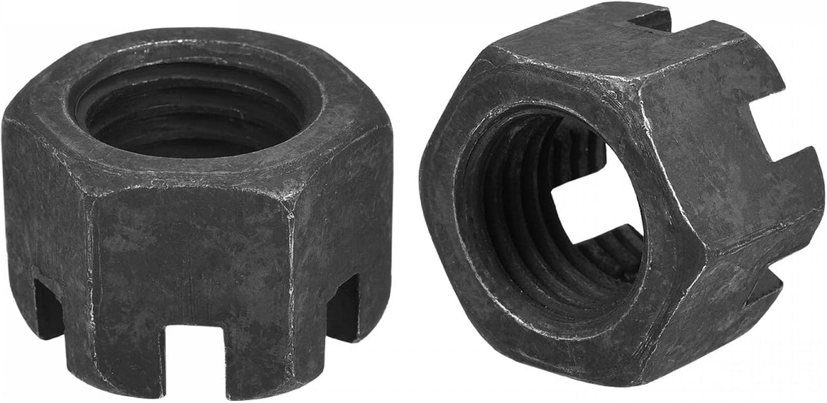 M20x2.5mm Hexagon Slotted Nut, Grade 4.8 Carbon Steel Hex Castle Nuts, Black, 2Pcs