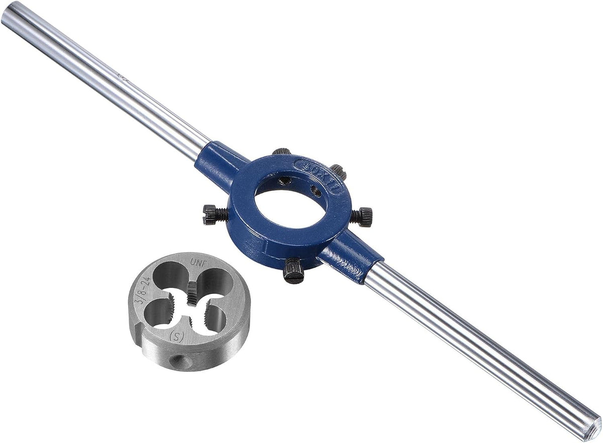 Round Die Stock Handle Wrench Set, 3/8-24 UNF Threading Die and 30mm Die Holder (Fits: 20mm-30mm OD Die / M9-M11 Thread Die) Adjustable for Bolt Thread Repair