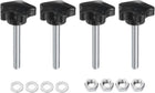 4pcs Star Clamping Knobs with Nuts Washers, M8 x 60mm Metric Zinc Plated Carbon Steel Male Thread 39mm 5-Star Plastic Head, Threaded Stud Hand Knobs Handles Thumb Screws, Black