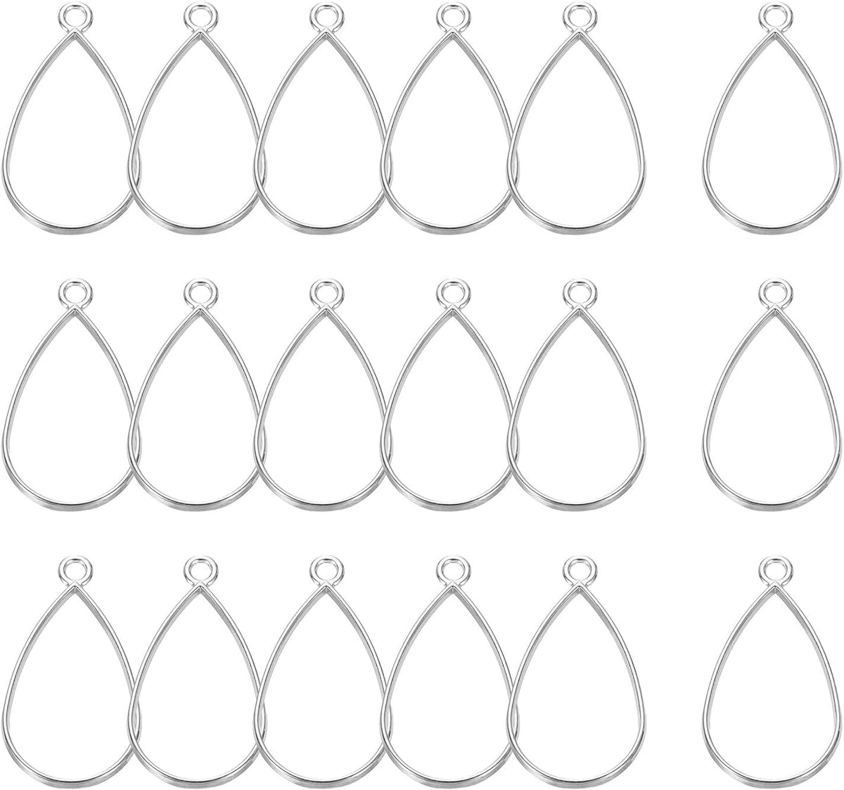 18 Pcs Open Bezel, Teardrop Resin Bezels Pendants Open Back Bezels Metal Hollow Frame Charm for DIY Resin Crafts Earrings Jewelry Making, Silver