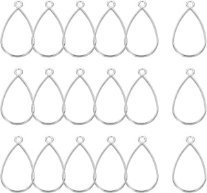 18 Pcs Open Bezel, Teardrop Resin Bezels Pendants Open Back Bezels Metal Hollow Frame Charm for DIY Resin Crafts Earrings Jewelry Making, Silver