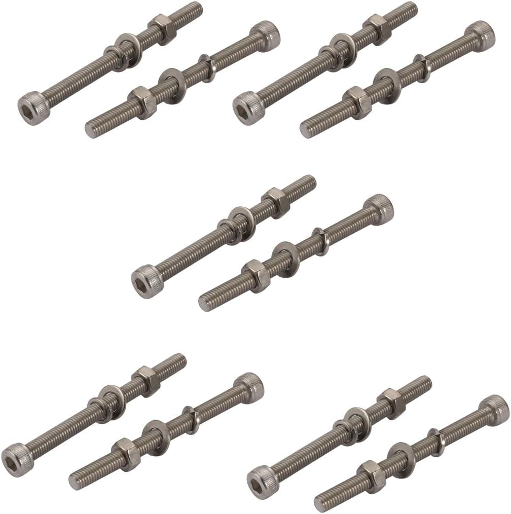 10pcs M5x60mm 304 Stainless Steel Knurled Hex Socket Head Bolts Nuts w Washers