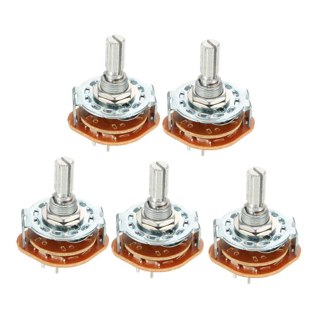 2P4T 2 Pole 4 Position Selectable Single Deck Band Channel Rotary Switch Selector 5Pcs