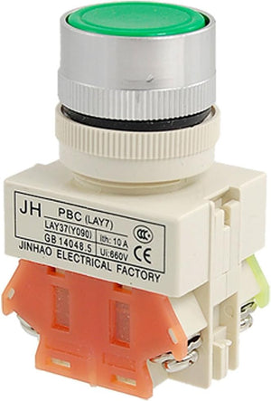AC 660V 10A Green Sign Latching Push Button Switch 22mm 1 NO 1 NC 4 Terminal