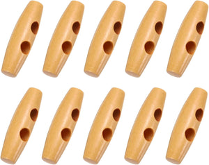 50Pcs Wood Toggle Buttons 30mm 2 Holes Olive Shape Sewing Horn Toggle Buttons for DIY Coat Clothes Accessories, Beige