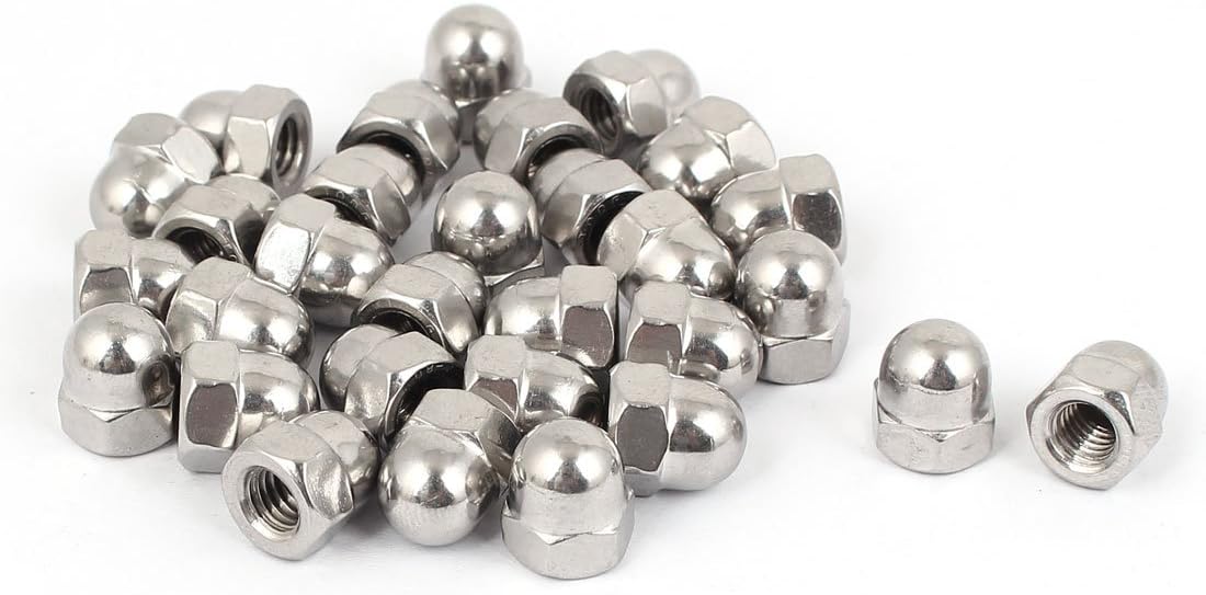 Acorn Hex Cap Nuts - 30Pcs M6 Dome Nuts 316 Stainless Steel Hexagon Decorative Cap Nut for Screws Bolts Silver Tone