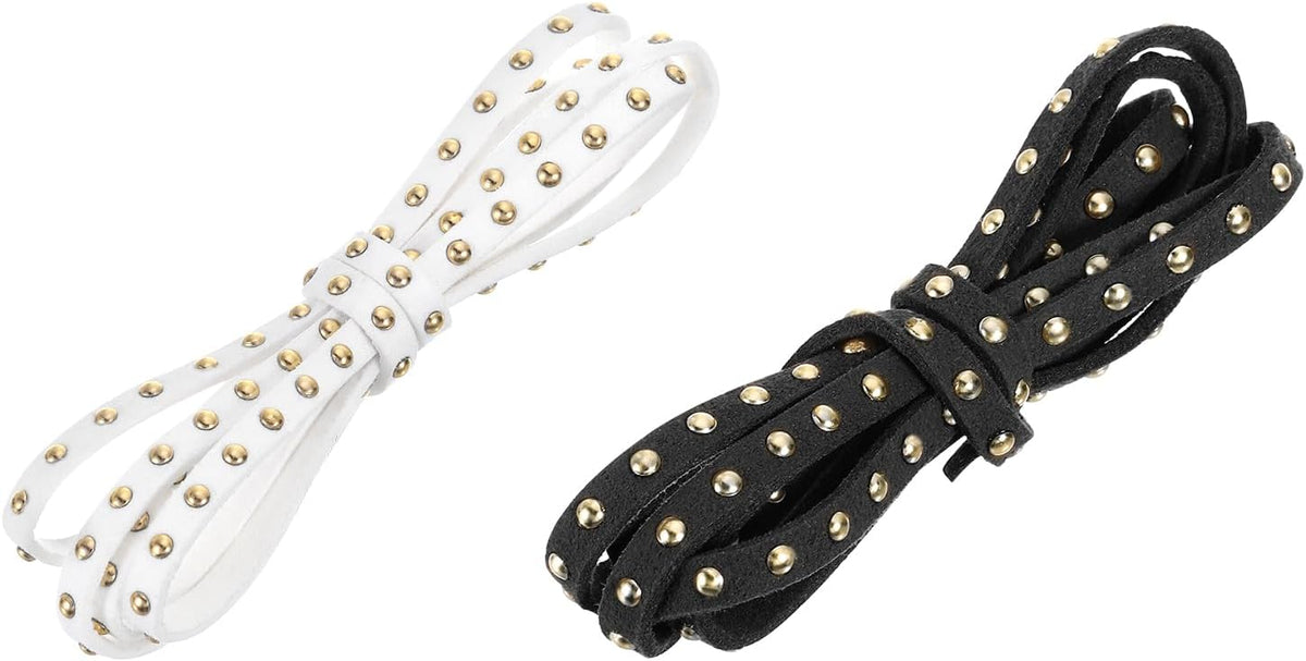 10 Pcs 1m Faux Leather Suede Cord with Rivet, 5mm Studded Microfiber Leather String Rope for DIY Making Necklaces, Bracelets (Black, White)