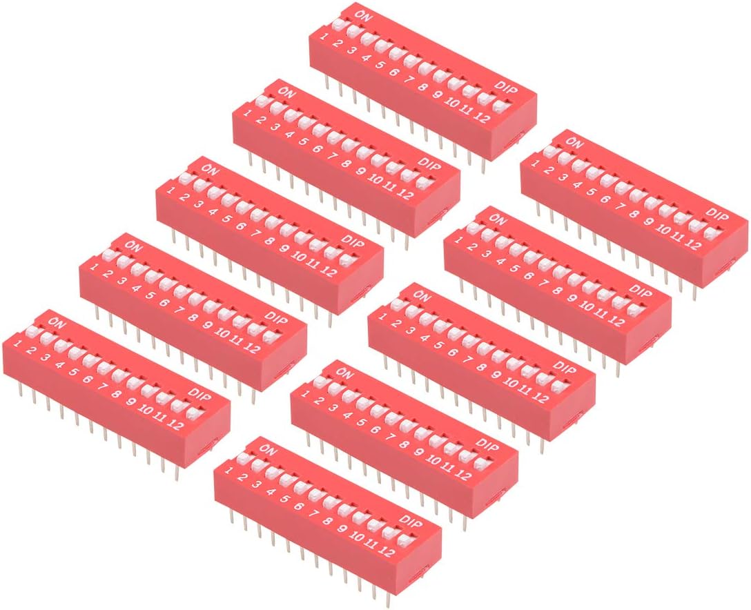 10 Pcs Red DIP Switch Horizontal 1-12 Positions 2.54mm Pitch for Circuit Breadboards PCB